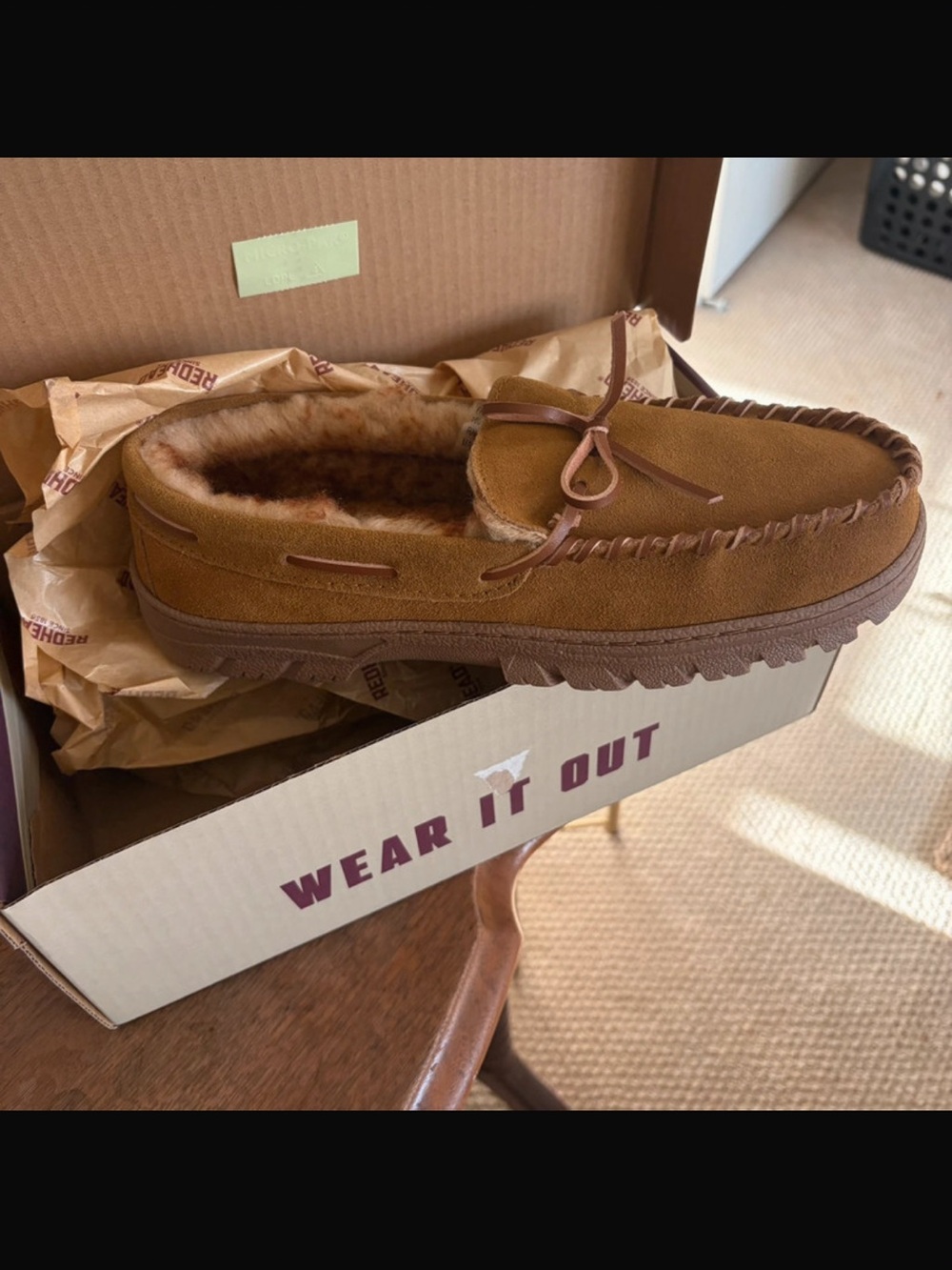 RedHead Chestnut Brown Suede Shearling-Lined Moccasin Slippers